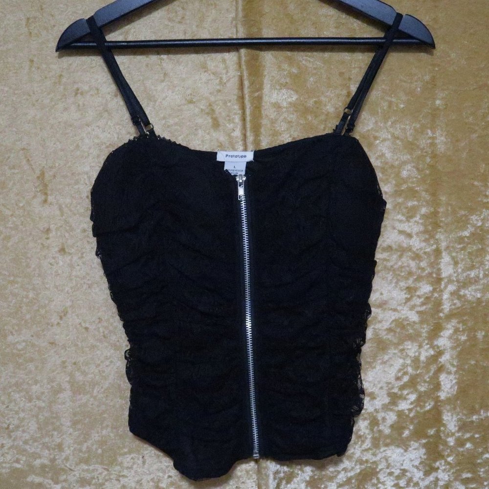 Prototype Black Lace Zip-Front Top - Large